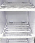 Interior view of shelves in Commercial Upright Showcase Freezer 6.5 Cu Ft Single Glass Door Digital Temp Control.