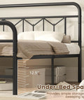 Heavy Duty Queen Metal Platform Bed Frame With Victorian Diamond Headboard And Footboard, Built Tough No Box Spring Needed, Super Sleek Under Bed Storage, Legit Room Upgrade, Matte Black under-bed storage space measurement.