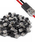 Top Tier Double Wire Plug In Connector With Locking Buckle For Strip Lights, black and clear, 2-wire splice connector shown with wires