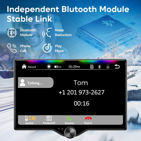 Dope 10.1 Inch QLED Double Din Car Stereo With Wireless CarPlay and Android Auto showing Bluetooth call interface on screen