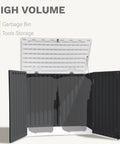 Weatherproof Outdoor Storage Shed For Tools 35 Cu Ft Capacity Lockable and Waterproof Horizontal Design in dark gray opened