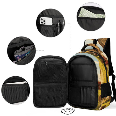 Interior of Summer Working Farm Landscape Printed Unisex Backpack With Large Capacity showing compartments and breathable straps