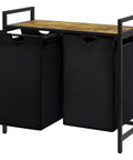 95L Double Section Laundry Hamper With Easy Pullout Compartments, Large Top Shelf And Removable Laundry Bags, Sturdy Black