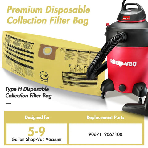Pro-Grade High-Efficiency Disposable Vacuum Filter Bags For 5 To 9 Gallon Vacuums, 4 Pack, Yellow next to Shop-Vac