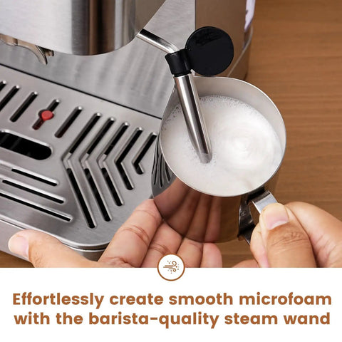 Cafe Quality Home Espresso Machine With 58mm Portafilter And Milk Frother 20 Bar Pump Compact Stainless Steel Espresso Maker steam wand frothing milk