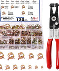 Spring Hose Clamp Kit With 121 Pieces 6 To 22mm Assortment Set Swivel Flat Band Fuel Hose Clamp Plier Silicone Vacuum Hose Clip Action Pipe Clamp For Low Pressure Air Lines Durable 65Mn Steel Construction, box with plier