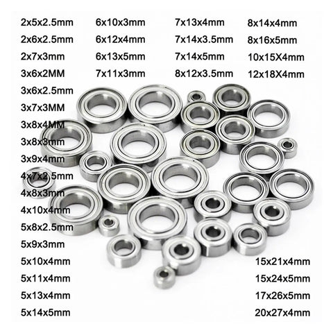 Dope Miniature Ball Bearing Set For RC Cars, 4 Pieces, Wide Size Range With Various Metal Bearings Displayed
