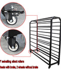 Rock Solid Commercial Fabric Roll Storage Rack Featuring Adjustable Hanging Bars For Wallpaper Linen Setup Plus Hella Sturdy Steel Frame showing 360° swiveling silent rollers.