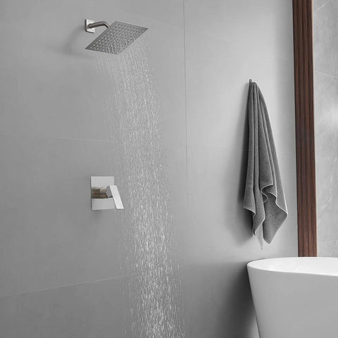 12 Inch Square Rain Shower System With 2 In 1 Handheld Showerhead Easy Install Wall Mounted Shower Faucet Dual Function Fixture