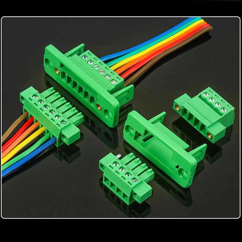 Five Pack 4 Pin Screw Terminal Block Connector With Through Wall Mount 3.81 Millimeter Pitch Beefy PA66 Flame Retardant shown