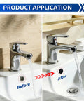 Bathroom sink showing before and after using 150 Piece Flexible Rubber Hole Plugs Kit In 9 Sizes For Round Holes Silicone Snap Locking Plugs.