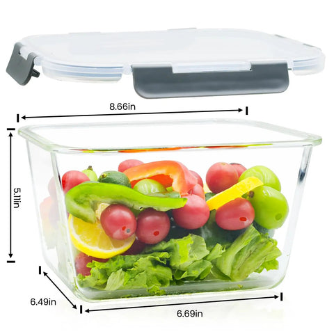 Two Pack Large Glass Storage Containers With Lids 85 Oz 10.5 Cup Airtight Food Storage For Meal Prep Rotisserie Chicken BPA Free