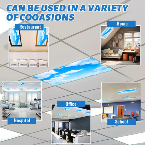 Six Magnetic Fluorescent Light Covers For Classrooms And Offices, 4x2 Feet Ceiling Light Filters With Sky Cloud Design, various settings