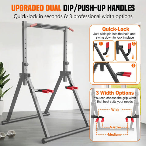 Foldable Power Tower For Pull Ups Dips And Push Ups Free Standing Multi Function Strength Training Station detail on dual handles