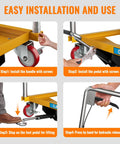 Installation steps for Heavy Duty Hydraulic Lift Table Cart 330 Lbs Dual Scissor Hoist with smooth rolling casters.