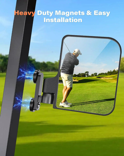 Heavy Duty Magnetic Golf Cart Side Mirrors That Snap Straight On Without Drilling Holes For clear side view while golfing.