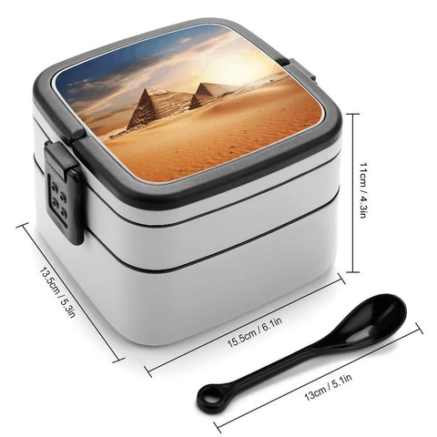 Egyptian Pyramid Themed Bento Box With Spoon Portable Insulated Dual Layer Lunch Box Reusable Leak Proof Food Containers For Work Travel Camping And Daily Office Meals with spoon