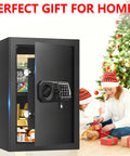 Massive Home Safe Box For Cash And Valuables With Digital Keypad, Fireproof And Waterproof Design, shown near holiday gifts