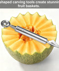 Spiral Veggie Cutter Set With Stainless Steel Spiralizer, V-Shaped Carving Tool, melon with stainless fruit baller and carver