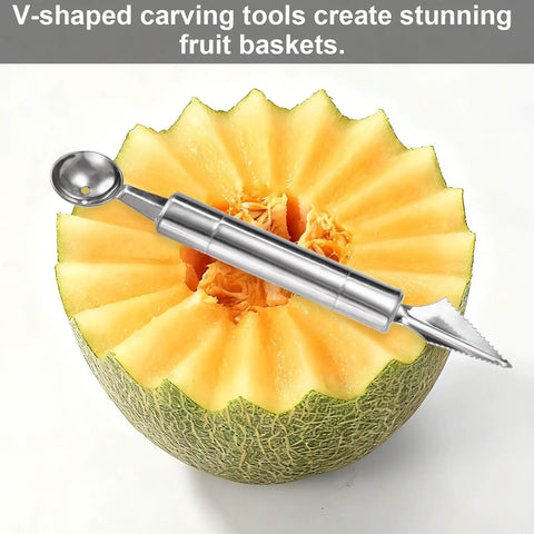 Spiral Veggie Cutter Set With Stainless Steel Spiralizer, V-Shaped Carving Tool, melon with stainless fruit baller and carver