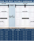 Diagram showing size chart for 60 Inch Bi Folding Sliding Barn Door Hardware Kit For Four Bifold Doors Heavy Duty Black Steel.
