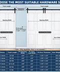 Size chart for Heavy Duty 36 Inch Bi-Fold Barn Door Hardware Kit Fits Two 16 Inch Closet Doors, Sliding Track With Quiet Rollers.