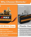 Comparison of ES08MA II 12g Mini Metal Geared Analog Servo with plastic geared servo, highlighting durability and precision.