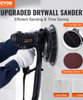 Heavy Duty Electric Drywall Sander With Variable Speed Motor And Hassle Free Vacuum Dust Cleanup For Cleaner Job Sites Plus Dual Bright Led Lamps And Full Sanding Pad Kit For Smooth Finish On Every Home Improvement Project in use against a wall.
