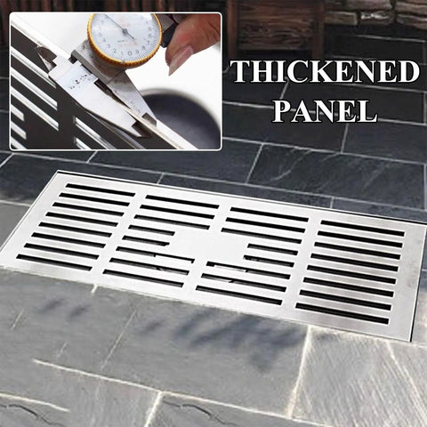 Heavy Duty Linear Shower Trench Drain Built From 304 Stainless Steel For Fast Draining And A Smart Odor Stopper That Keeps Your Bathroom Smooth And Totally Hassle Free, thickened panel close-up on shower floor.