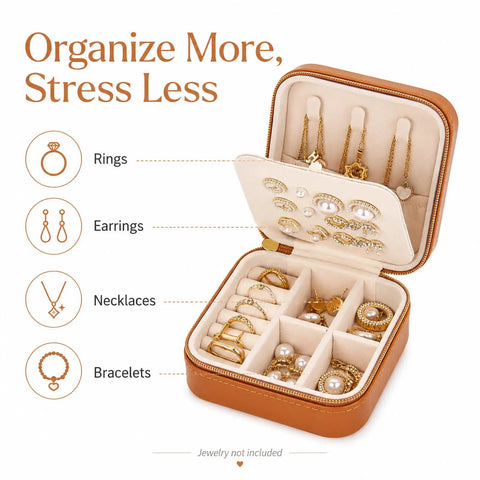 Super Chic Travel Jewelry Box With Waterproof PU Leather Exterior And Soft Flannel Interior Removable Dividers for Rings and Necklaces