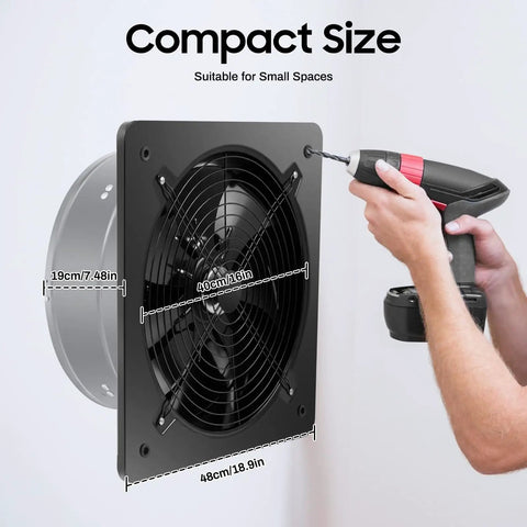 Side view of Beefy 750W Industrial Axial Flow Exhaust Fan With 8000 CFM Airflow 2800 RPM Wall Mount Ventilator being installed.