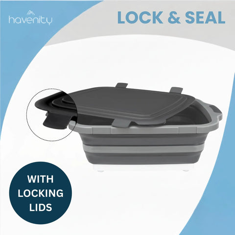 8L Collapsible BBQ Prep Tub With Locking Lid Multifunction Camping Cutting Board And Meat Storage Dish Basin