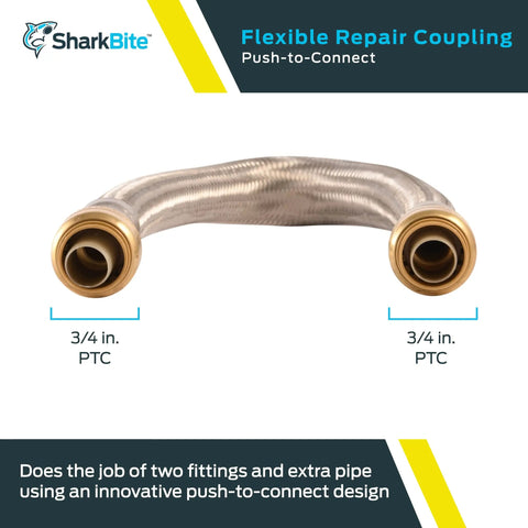3/4 Inch By 18 Inch Flexible Repair Coupling Hose For Quick Push To Connect Brass Plumbing Fitting, ideal for tight spaces