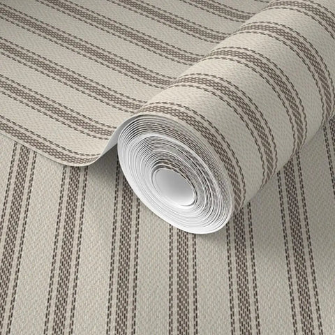 Kick Up Your Walls With Rustic Farmhouse PVC Free Type II Wallpaper Matte Linen Finish Heavy Duty For Kitchens And Baths Easy Paste To Paper Setup Good For Any Space, showing a roll of striped wallpaper.