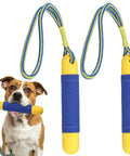 Two Pack Dog Pool Toys Float On Water, Interactive Fetch Toy For Training And Retrieval, shown with dog holding toy
