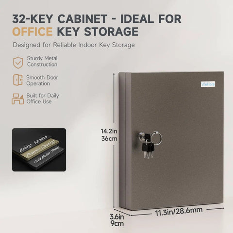 32 Key Lock Box For Home, Office, And Garage, Wall Mount Key Cabinet With Management System, Magnetic Door And Tag Labels