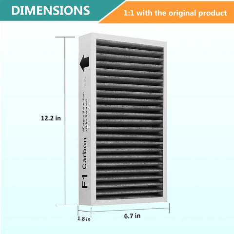 F1 Odor and Allergen Reduction Filter for Filtrete C01 and T02 Air Purifiers, dimensions 12.2x6.7x1.8 inches