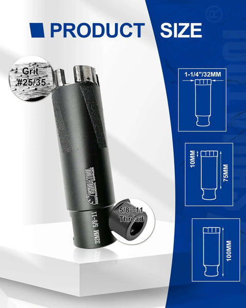 SHDIATOOL diamond core drill bit, 1-1/4 in (32 mm), 5/8-11 thread, black metal body, front view