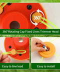 Universal Weed Eater Head With 12pc 11in.095 Triangle Trimmer Line Easy Install fits most gas trimmers, shown with 360° rotating cap