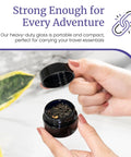 Sleek Black Glass Storage Jar With Airtight Seal Keeps Your Goodies Fresh And Secure, holding tea leaves for travel.