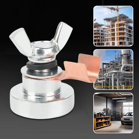 Heavy Duty Magnetic Welding Ground Clamp With Super Strong Hold For Metal Fabrication And Shop Repairs, close-up showing a solid design.