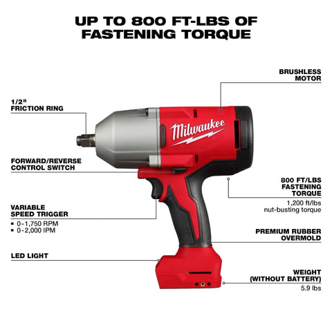 Half Inch Brushless Impact Wrench With RedLink Intelligence High Torque Beast For Tough Fasteners Diagrams Features