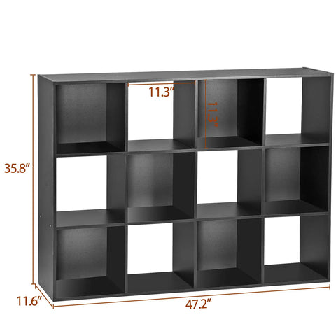 Front view of 12 Cube Modular Storage Shelf Organizer For Closets And Bins Open Back Bookshelf Cabinet DIY No Fuss Assembly With Durable MDF And Iron Frame