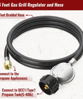 Six Foot Propane Hose With Regulator For Grills And Fire Pits, Go-To Three Eighths Inch Female Flare, Five Sixteenths Inch Diameter Hose, Universal LP Regulator And Hose For Weber Char-Broil Nexgrill Blackstone And More