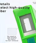 Front view of a green optical fiber connector cleaner cassette with white microfiber pad for FC/SC/ST/LC/MU/D4 connectors