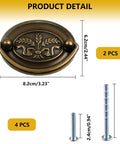 Vintage Oval Drop Swing Drawer Pulls in Antique Brass, Zinc Alloy Hardware with included screws, product dimensions shown