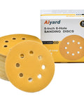 Front view of Aiyard 5-inch, 8-hole hook-and-loop sanding discs, 220-grit, 50-pack