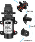 Diagram of Beefy 12V Diaphragm Water Pump For Sprayers And RVs Self Priming 116 PSI 5 LPM 1.35 GPM Flow with parts labeled.