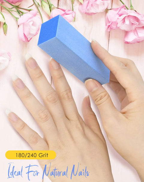 Pro Grade Nail Buffer Blocks 180 240 Fine Grit, 3 Way Buffing Kit being used on natural nails