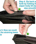 Using Zipper Repair Kit Quick Fix Clip For Coats Jackets Luggage And Backpacks No Fuss Zip Slider Rescue 6 Piece Universal Zipper Repair Set For Broken Sliders Split Tracks And Missing Teeth on a black bag